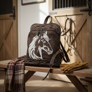 New Rustic Embroidered Crazy Horse Leather Small Backpack Bag Western Boho Gift